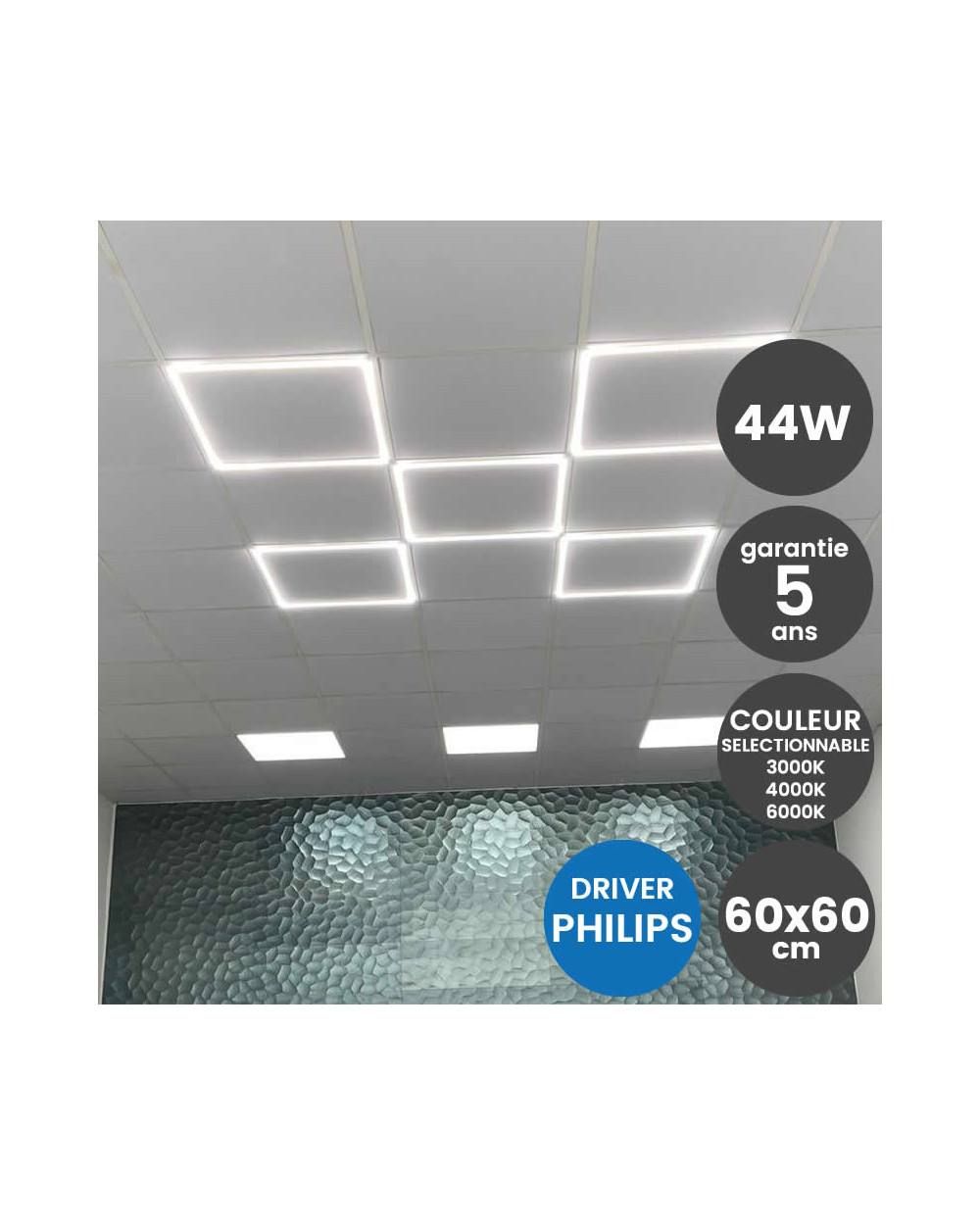 Panneau LED FIT 60x60 44W Cadre Lumineux Blanc - CCT- Philips